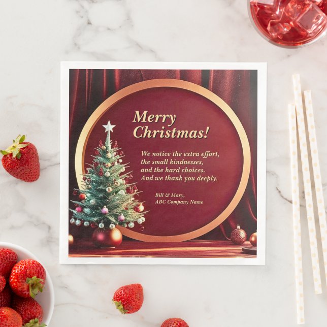 Name Message Company Red Gold + Weihnachtsbaum Serviette (Beispiel)