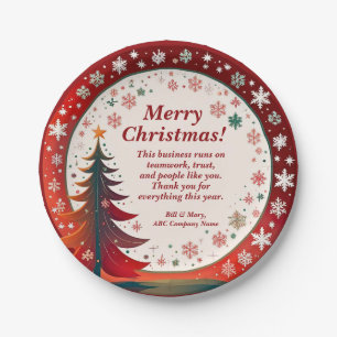 Name Message Company Red, Snowflakes & Tree, 7" Pappteller