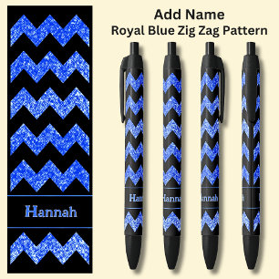 Name Mid Royal Blue Zig Zag auf schwarz Kugelschreiber