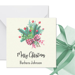 Name, Mini 2,5 Zoll Elfenbein Frohe Weihnachten Fl Mitteilungskarte