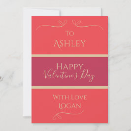 Name Minimal Hot Pink Red Gold Valentinstag Feiertagskarte
