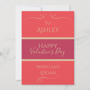 Name Minimal Hot Pink Red Gold Valentinstag Feiertagskarte
