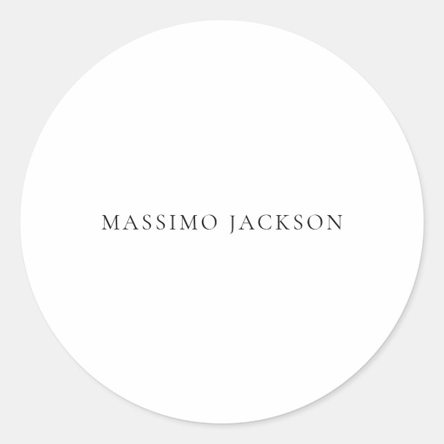 Name Minimalist Modern Plain Simple Black White Runder Aufkleber (Vorderseite)