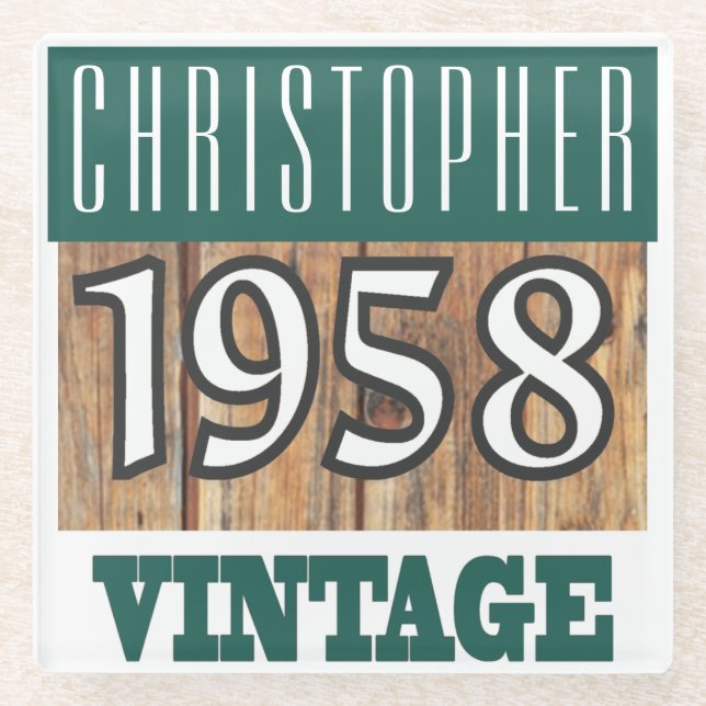 Name mit Jahr 1958 Vintager Untersetzer aus Glas (Vorderseite)