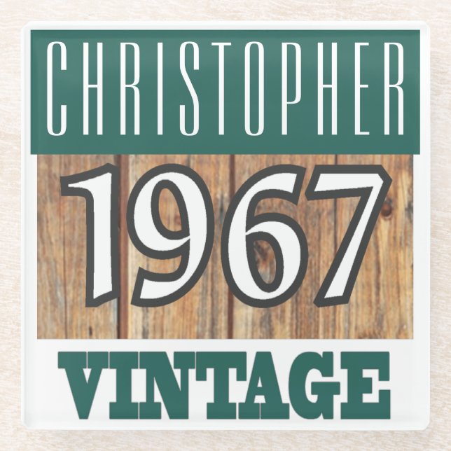 Name mit Jahr 1967 Vintager Untersetzer aus Glas (Vorderseite)