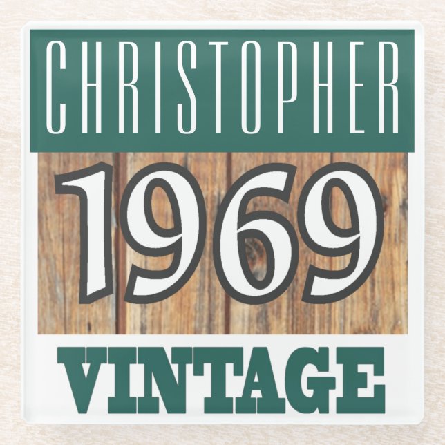 Name mit Jahr 1969 Vintager Untersetzer aus Glas (Vorderseite)