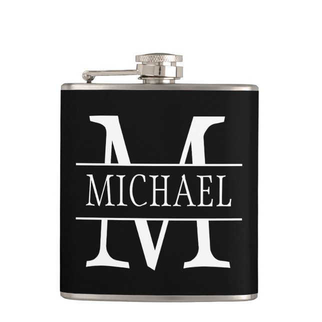 Name mit Monogramm dunkelgrau Flachmann (Vorderseite)