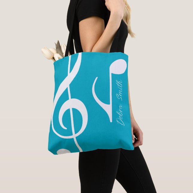 Name mit Musical Notes (beiderseits) azurblau Tasche (Von Nahem)