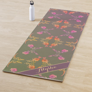 Name mit/Rose Herzstück auf Pflaume Yogamatte