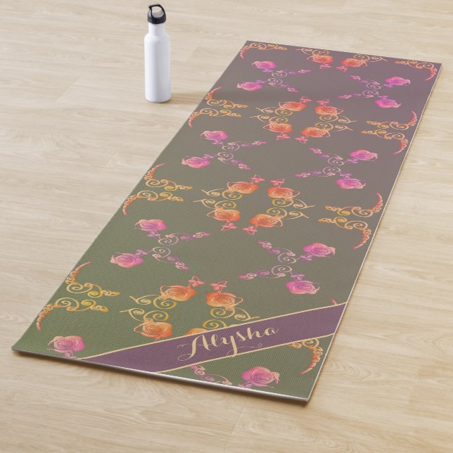 Name mit/Rose Herzstück auf Pflaume Yogamatte (Beispiel)