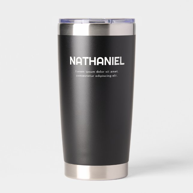 Name Modern Minimal Schwarz Thermobecher (Vorderseite)