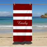 Name Modern Red Striped Pattern Strandtuch<br><div class="desc">Name Modern Red Striped Pattern Beach Towel.</div>
