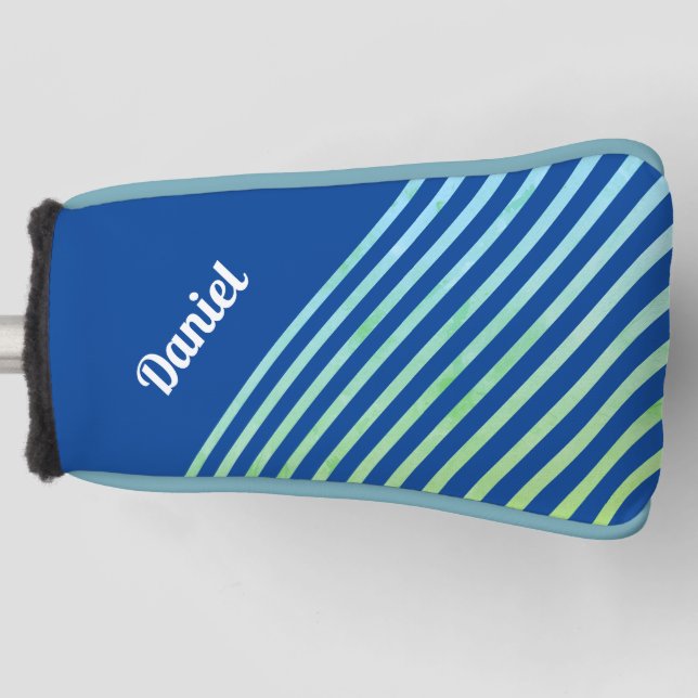 Name Modern trendy Geometric Striping Deep Blue Golf Headcover (Vorderseite)