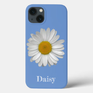 Name Moderne elegante White Daisy Blume auf Blue Case-Mate iPhone Hülle