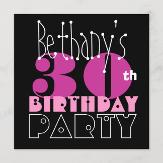 Name-moderner 30. Geburtstags-rosa Schwarzes S411 Einladung