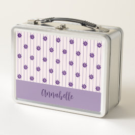 Name Modernes Blush & Violet Streifen Blumenmuster Metall Brotdose