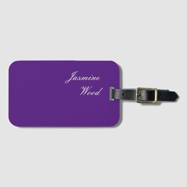 Name Modernes Minimalistisches Royal Lila hinzufüg Gepäckanhänger (Vorderseite (Horizontal))