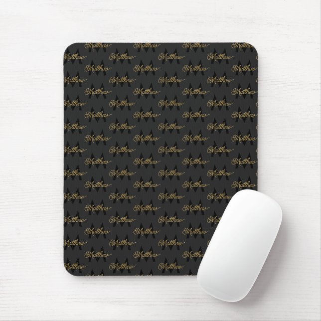 Name & Monogram Black & Gold Chic Klassiker Mens h Mousepad (Mit Mouse)