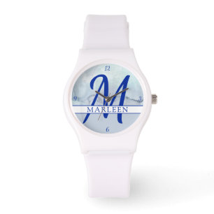 Name   Monogram Blue Watercolor Armbanduhr