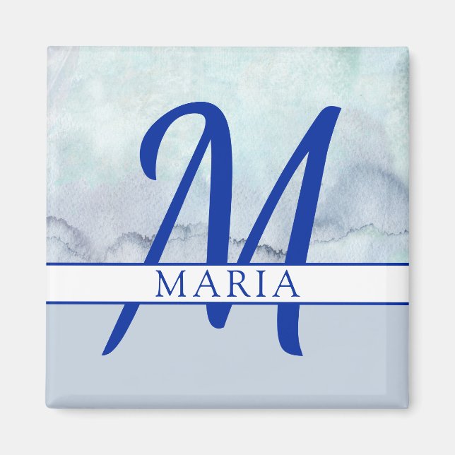 Name | Monogram Blue Watercolor Magnet (Vorne)