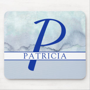Name Monogram Blue Watercolor Mousepad