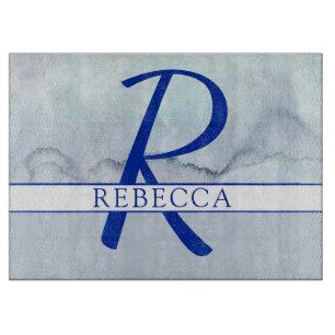 Name Monogram Blue Watercolor Schneidebrett