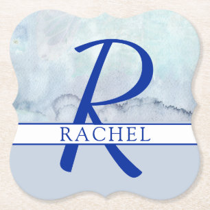 Name   Monogram Blue Watercolor Untersetzer