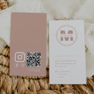 Name Monogram Blush and White Qr Code Visitenkarte