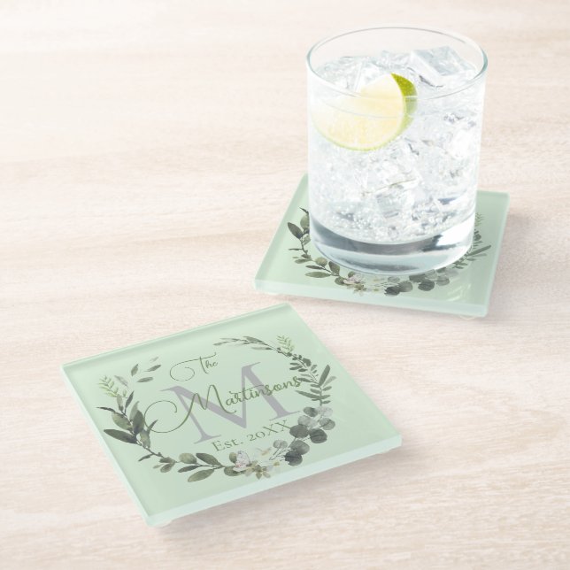 Name Monogram Botanic Glasuntersetzer (Schrägansicht)