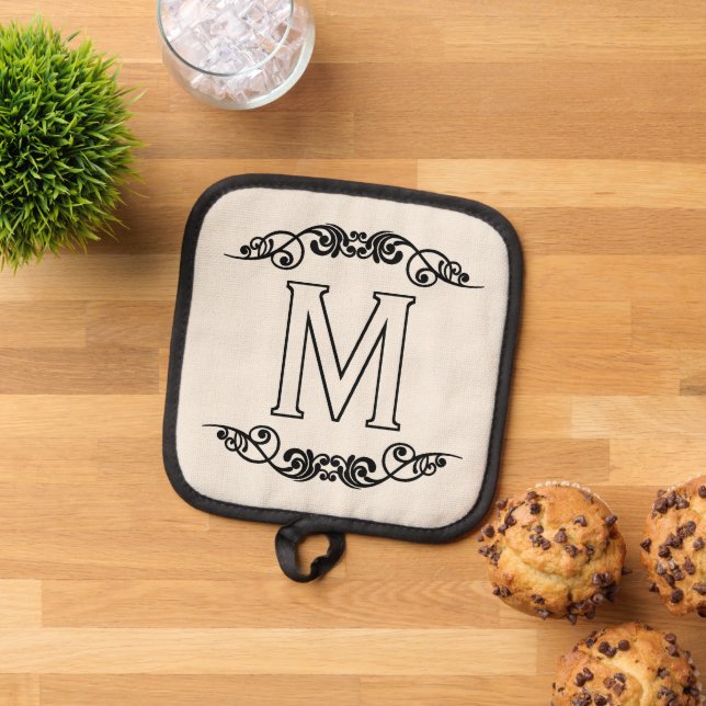 Name Monogram Chic Antique Filigree Scroll Topflappen (Oben Unten)