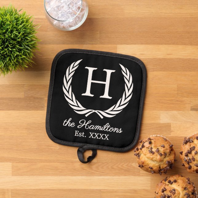 Name Monogram Chic Antique Laurel Wreath Topflappen (Oben Unten)