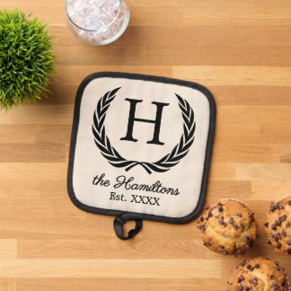 Name Monogram Chic Antique Laurel Wreath Topflappen
