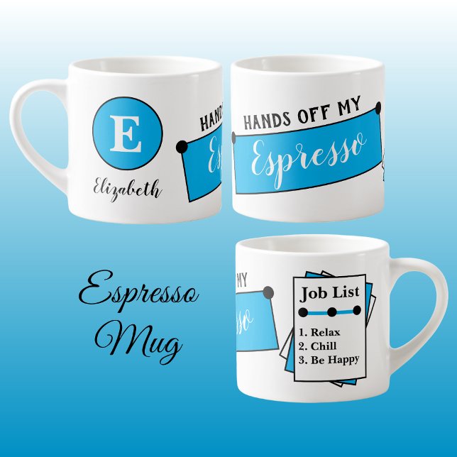 Name monogram chill relaxt sei glücklich blau espressotasse (Von Creator hochgeladen)