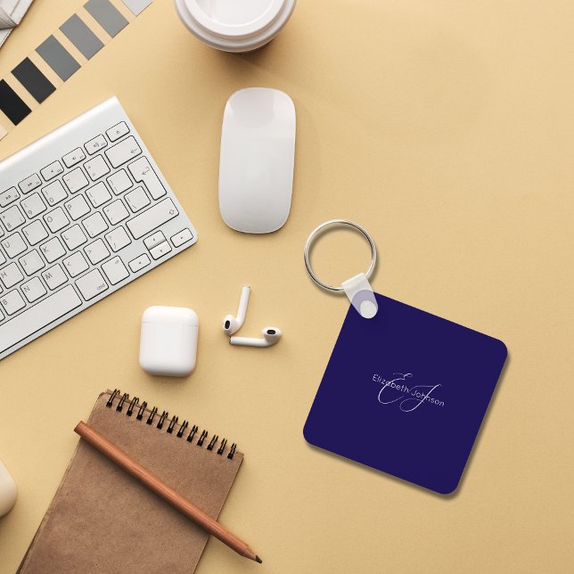 Name Monogram Classic minimalistisch blau-weiß Schlüsselanhänger (Von Creator hochgeladen)
