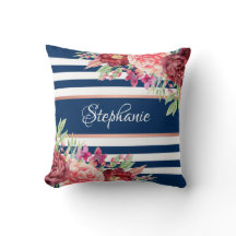 Name Monogram für Burgundy Floral Stripes