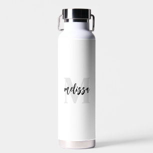Name Monogram Girly Brush Schrift Weiß Trinkflasche