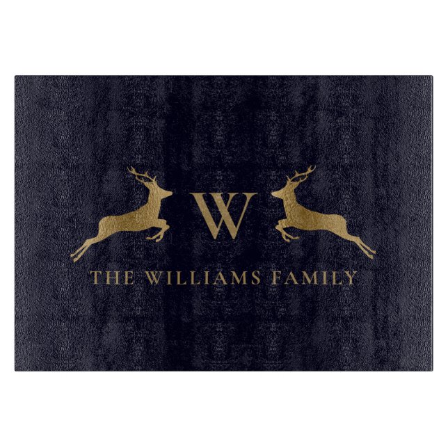 Name Monogram Gold Deer Kitchen Navy Schneidebrett (Vorderseite)