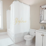Name Monogram Gold White Classy Custom Duschvorhang<br><div class="desc">Entworfen mit Textvorlage für mit Monogramm Namen,  die Sie bearbeiten können,  in elegantem,  eigenem,  weißem Hintergrund!</div>