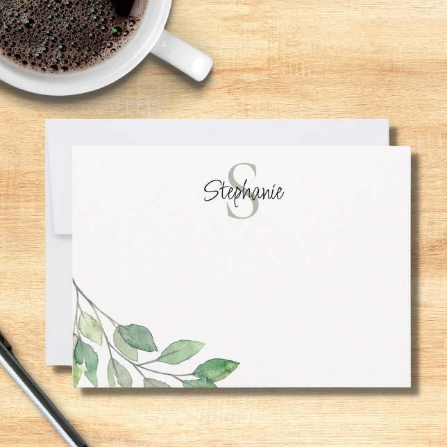 Name Monogram Greenery Mitteilungskarte (Von Creator hochgeladen)
