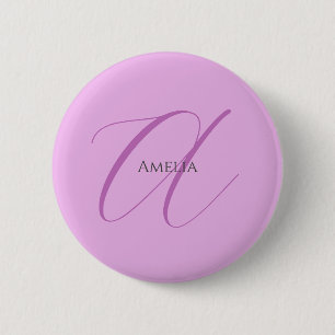 Name Monogram Initial Letter Orchid & Lilac Button