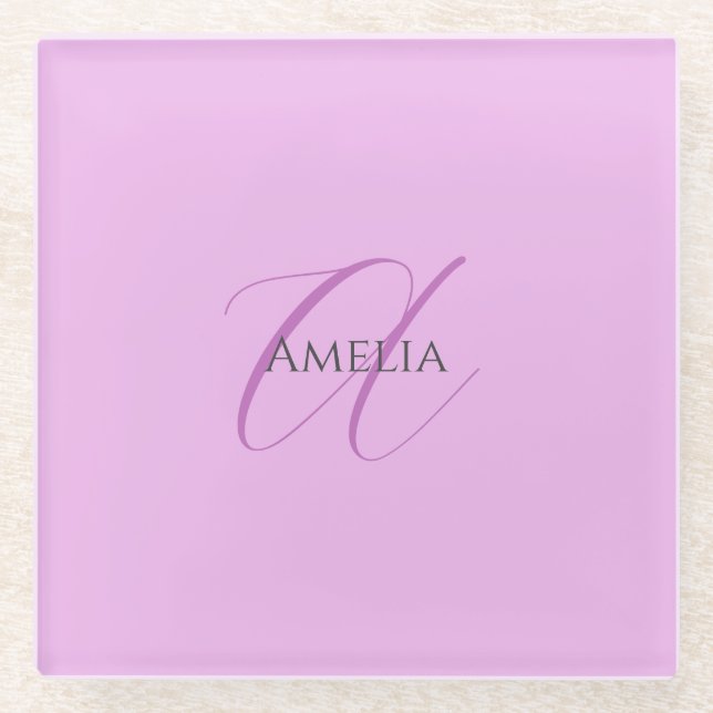 Name Monogram Initial Letter Orchid & Lilac Glasuntersetzer (Vorderseite)