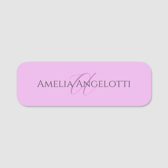 Name Monogram Initial Letter Orchid & Lilac Namensschild (Vorderseite)