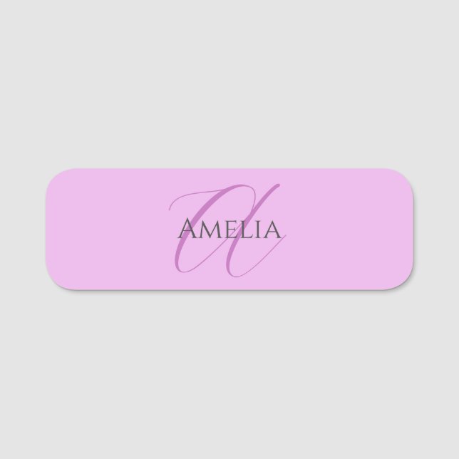 Name Monogram Initial Letter Orchid & Lilac Namensschild (Vorderseite)