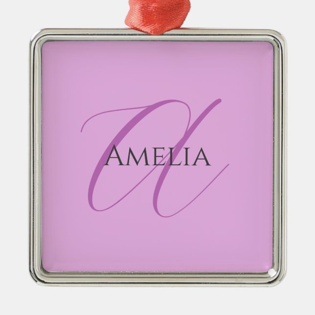 Name Monogram Initial Letter Orchid & Lilac Ornament Aus Metall (Vorne)