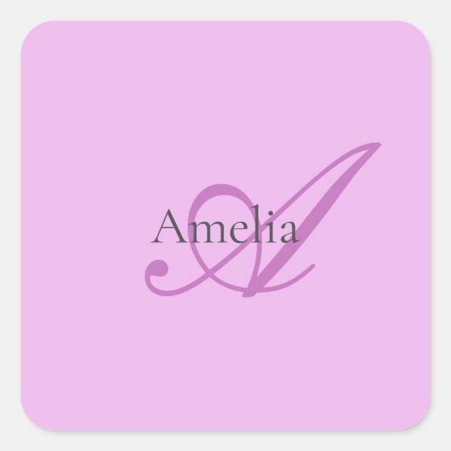 Name Monogram Initial Letter Orchid & Lilac Quadratischer Aufkleber (Vorderseite)