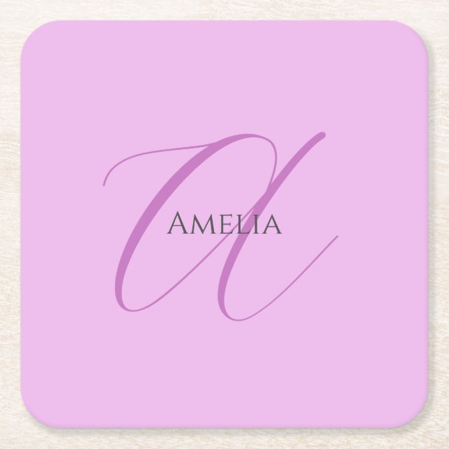 Name Monogram Initial Letter Orchid & Lilac Rechteckiger Pappuntersetzer (Vorderseite)