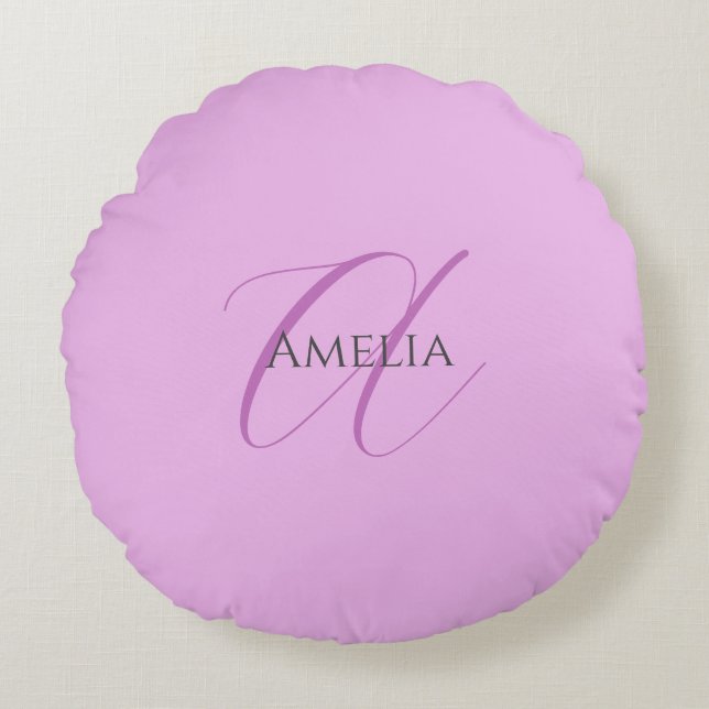 Name Monogram Initial Letter Orchid & Lilac Rundes Kissen (Vorderseite)
