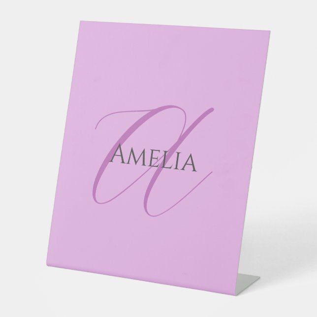 Name Monogram Initial Letter Orchid & Lilac Sockelschild (Vorderseite)