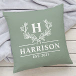 Name Monogram Laurel Jahr etablierte Seite Kissen<br><div class="desc">Fügen Sie Ihrer Wohngestaltung eine Touch Eleganz mit unserem personalisierten Monogramm-Stammkissen mit einem schönen Lorbeerdesign hinzu. Das Kissen ist individuell auf Ihren Familiennamen und einen personalisierten Jahre alten Text abgestimmt und ist somit eine perfekte Ergänzung zu Ihrem Wohnzimmer oder Schlafzimmer. Dieses Kissen aus hochwertigen Materialien ist stilvoll und komfortabel.</div>