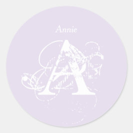 Name Monogram Lavender Elegante Simple Template Runder Aufkleber